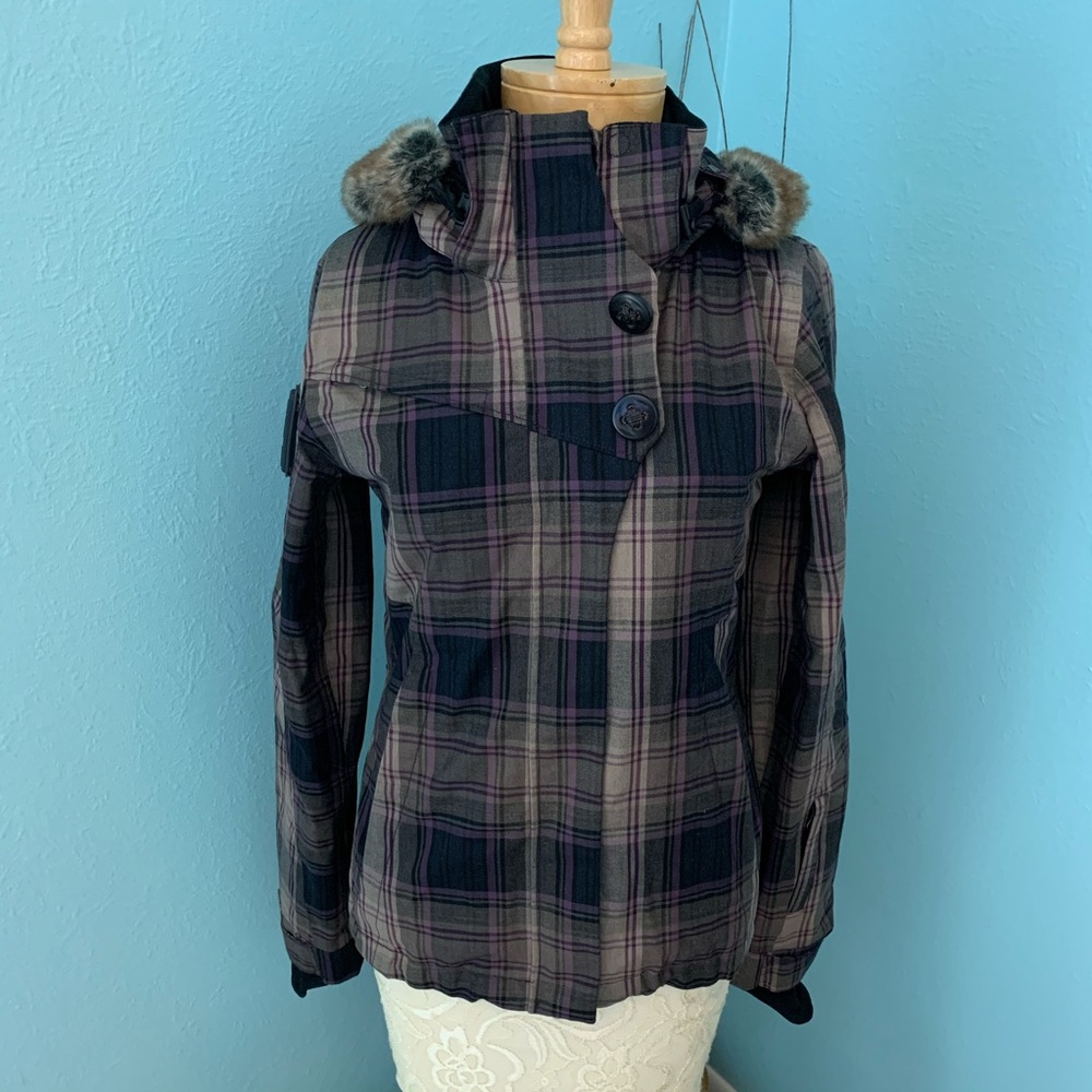 Athleta XXS Purple Plaid Snowboard Hooded Jacket